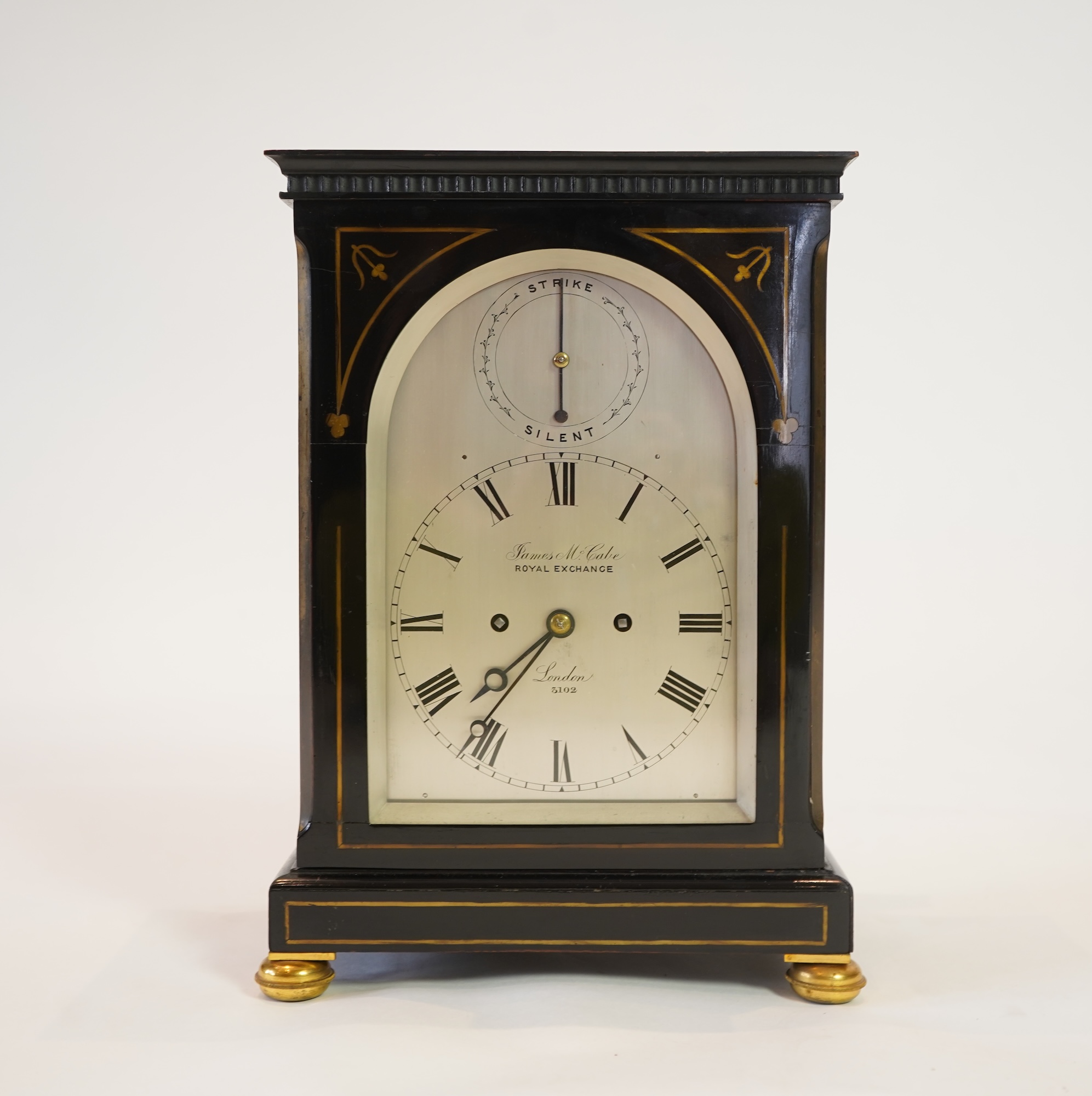 A mid 19th century ebonised and cut brass double fusee bracket clock by James McCabe, Royal Exchange, London
